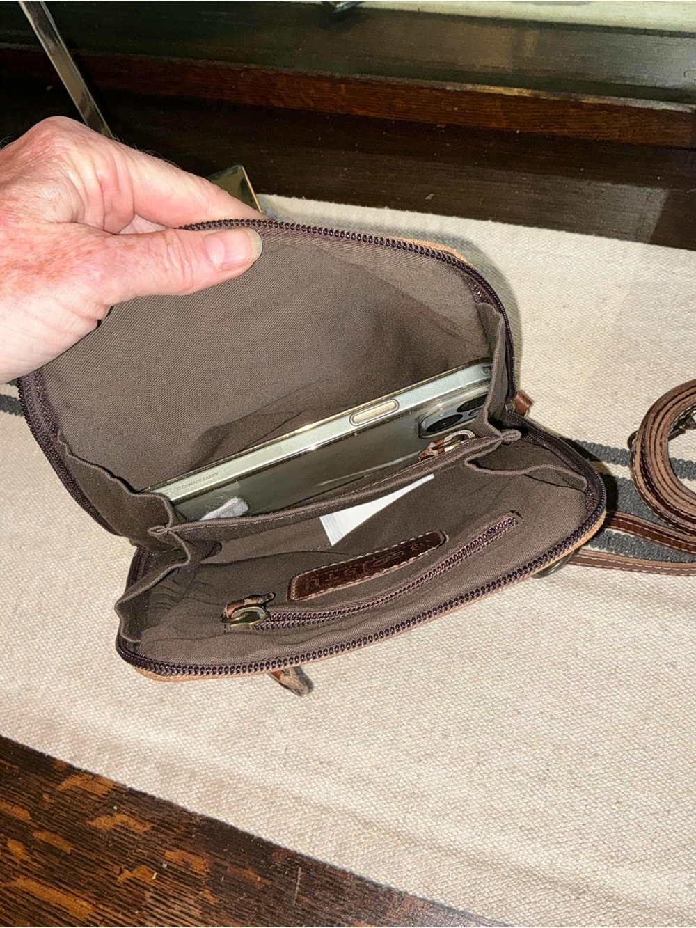 NWOT Bed Stu Leather Ventura Clutch Crossbody Belt Bag Teak Rustic Retail $155 - Picture 12 of 13